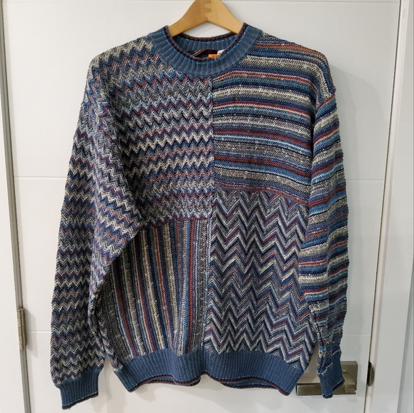 MARCUS Neiman Marcus Collection Multicolor Colorblock Linen Blend Sweater Size L
